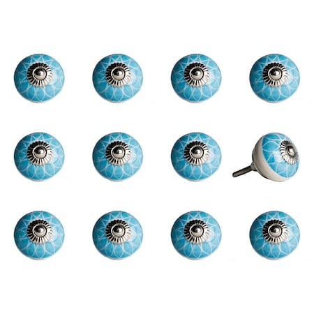 Pipers Pit Aqua & White Ceramic, Metal Knob - 1.5 x 1.5 x 1.5 in., 12PK PI3092316
